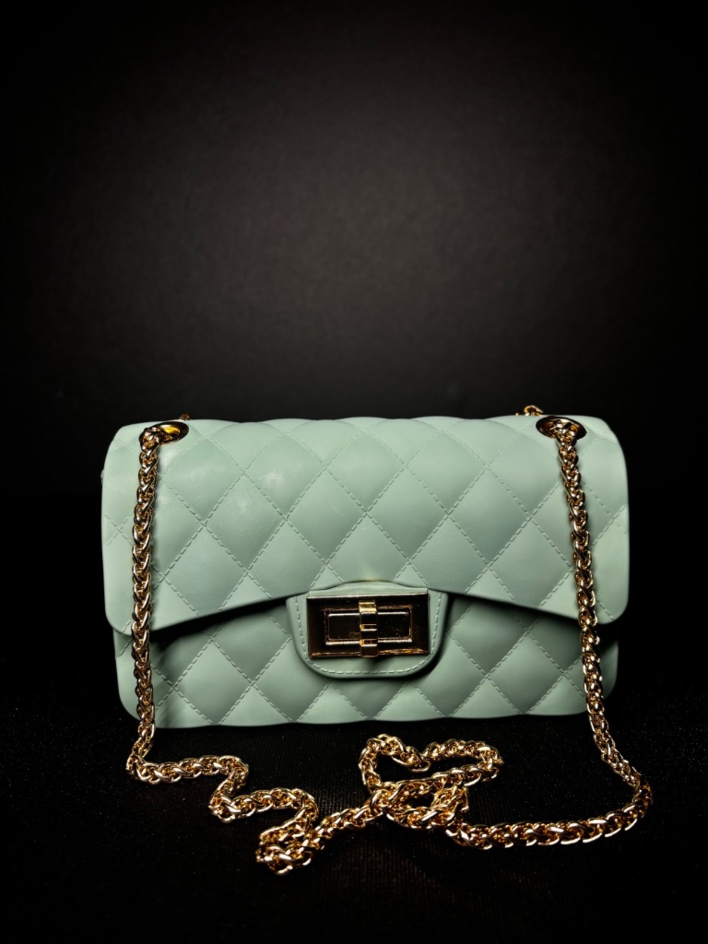 Quilted Crossbody Jelly Mint Bag Gold Chain Turn Lock Small Shoulder Purse